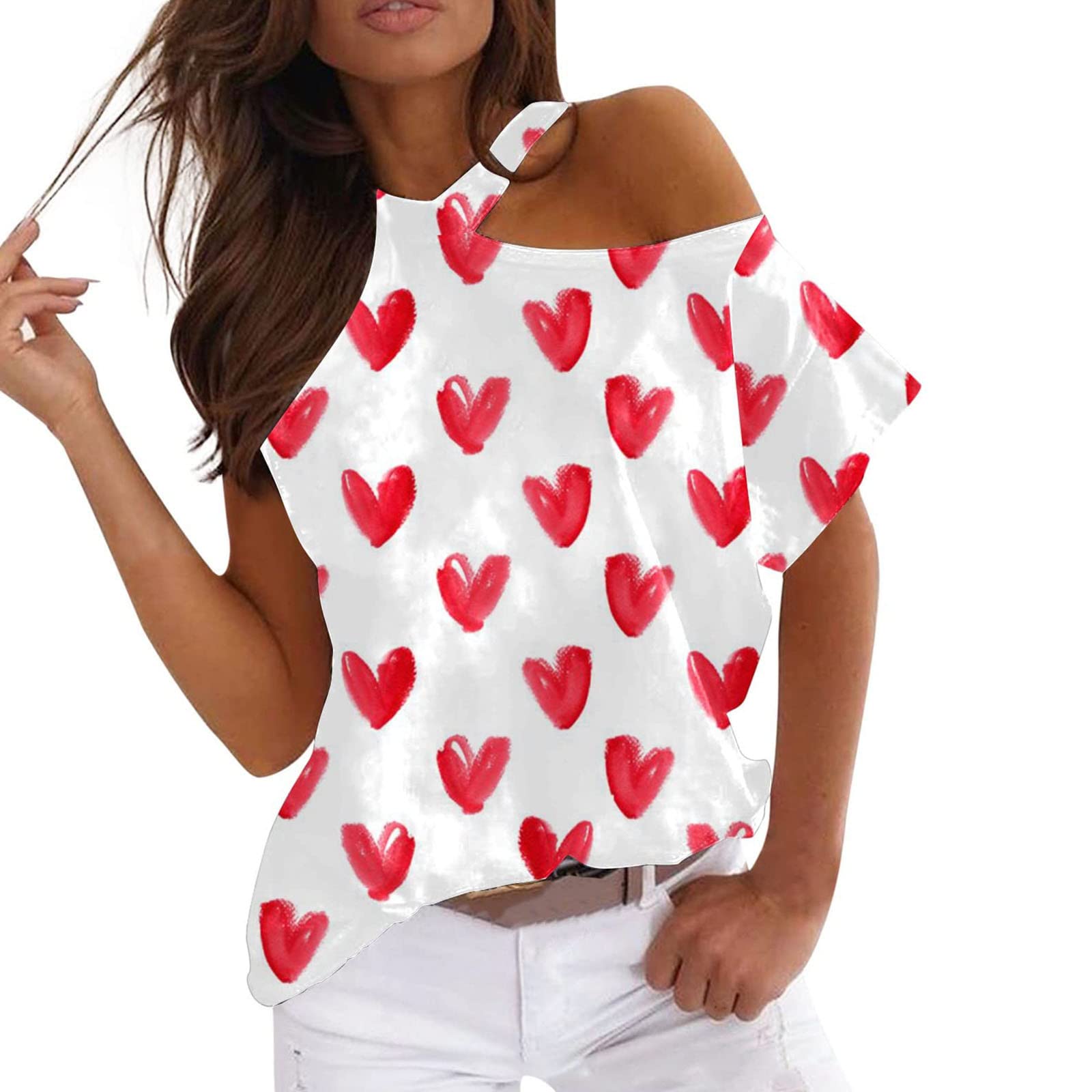 Women's Summer Short Sleeve Cold Shoulder Hollow Out T-Shirt - Gray Crewneck Halter Top for Casual Wear & Beach Outings