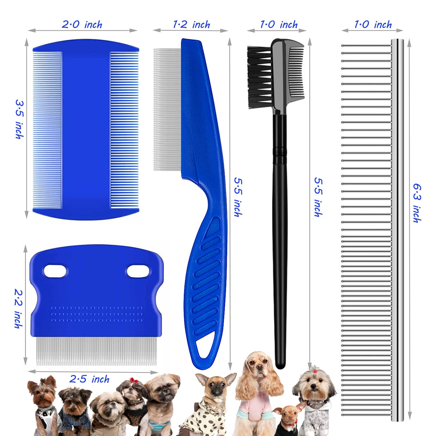 **Premium Metal Flea & Lice Comb for Cats & Dogs - 2-in-1 Pet Grooming Comb with Smooth Round Teeth - Removes Tangles, Dander, Tear Stains & Mucus Crust (Blue) - Ideal for Daily Grooming & Detangling Pet Hair**