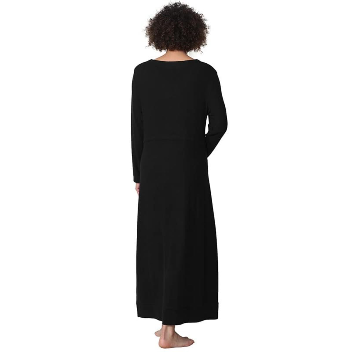 LA CERA Women's Sleepshirt Lounge Dress - Long Sleeve V-Neck Nightgown with Side Slits & Pockets - Soft Rayon Polyester Spandex Blend - Machine Washable - Perfect for Sleepwear, Loungewear & Relaxing at Home