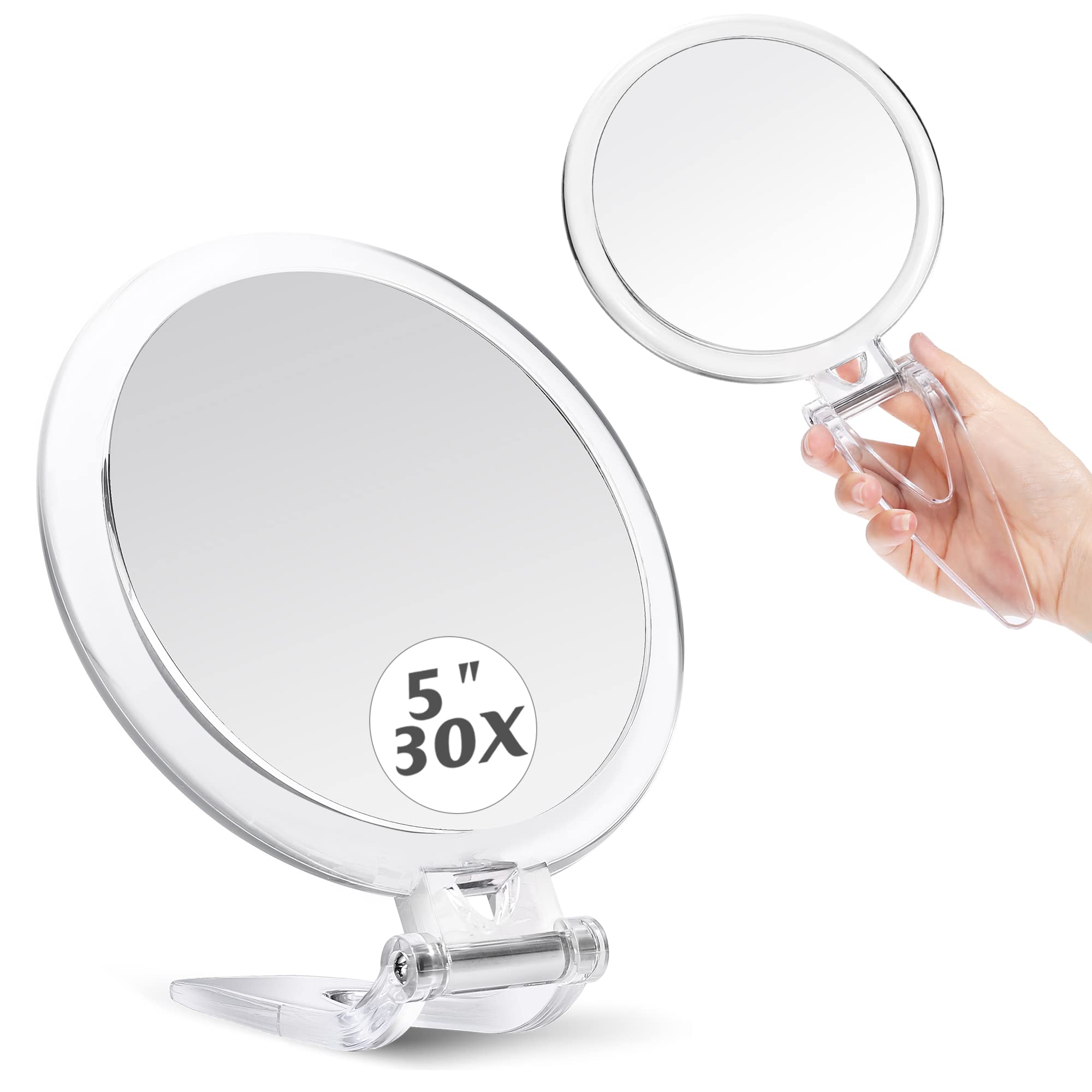 MIYADIVA 30X Magnifying Hand Mirror with Handle - Double-Sided 1X/30X Travel Makeup Mirror, 5-Inch Foldable Portable Mirror for Women - Perfect Gift for Makeup, Skincare & Travel Accessories