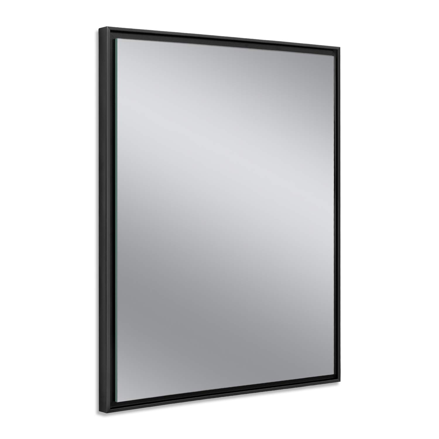Head West Glossy Black Floating Frame Wall Mirror - 26x32 Inch Bathroom Vanity Mirror, Rectangle Living Room Decor Mirror - Perfect for Modern Home & Apartment Decor