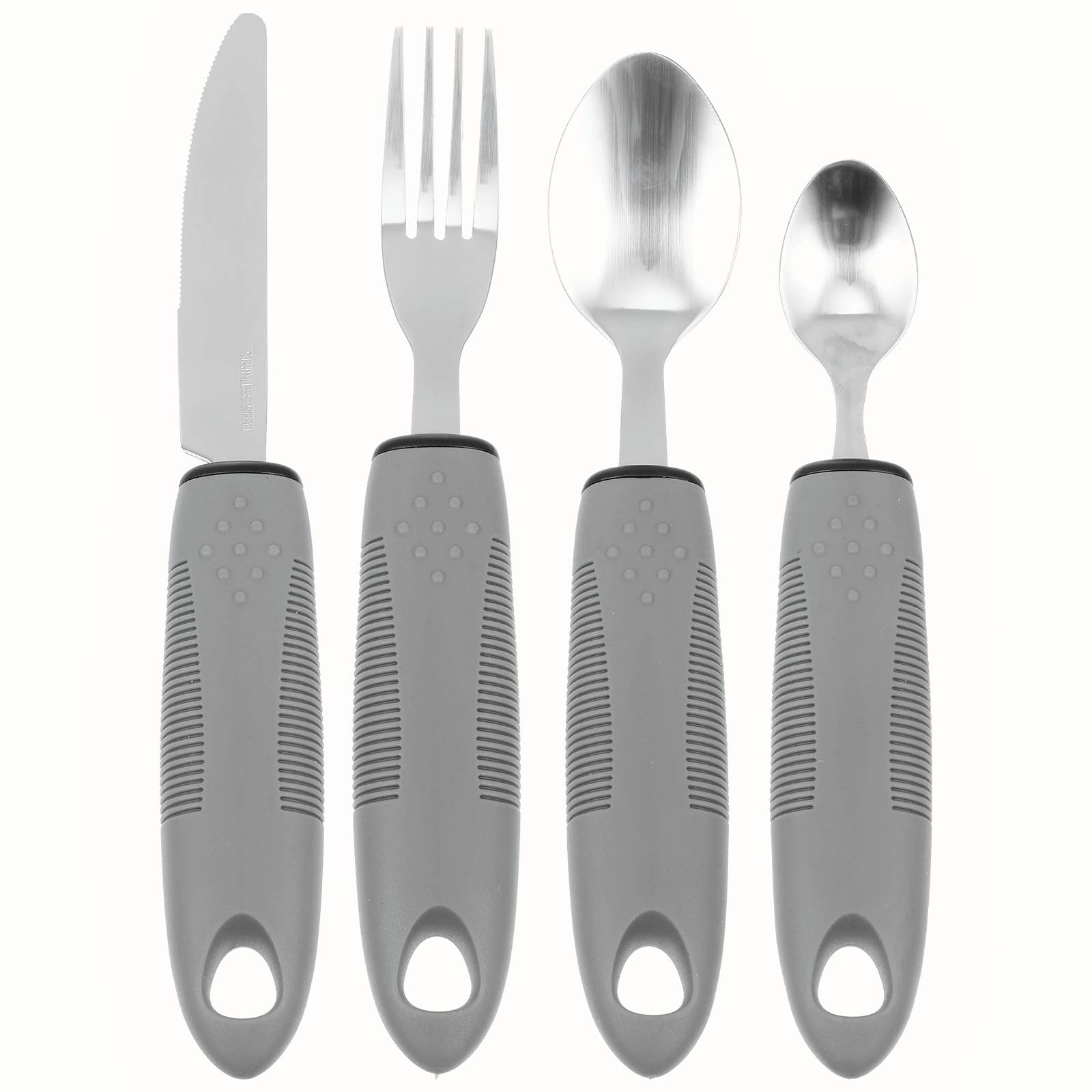 BESTonZON Adaptive Utensils 5-Piece Silverware Set - Non-Slip Wide Handles Kitchen Knives, Forks & Spoons for Hand Tremors, Arthritis & Elderly Use - Perfect for Easy Eating with Limited Mobility