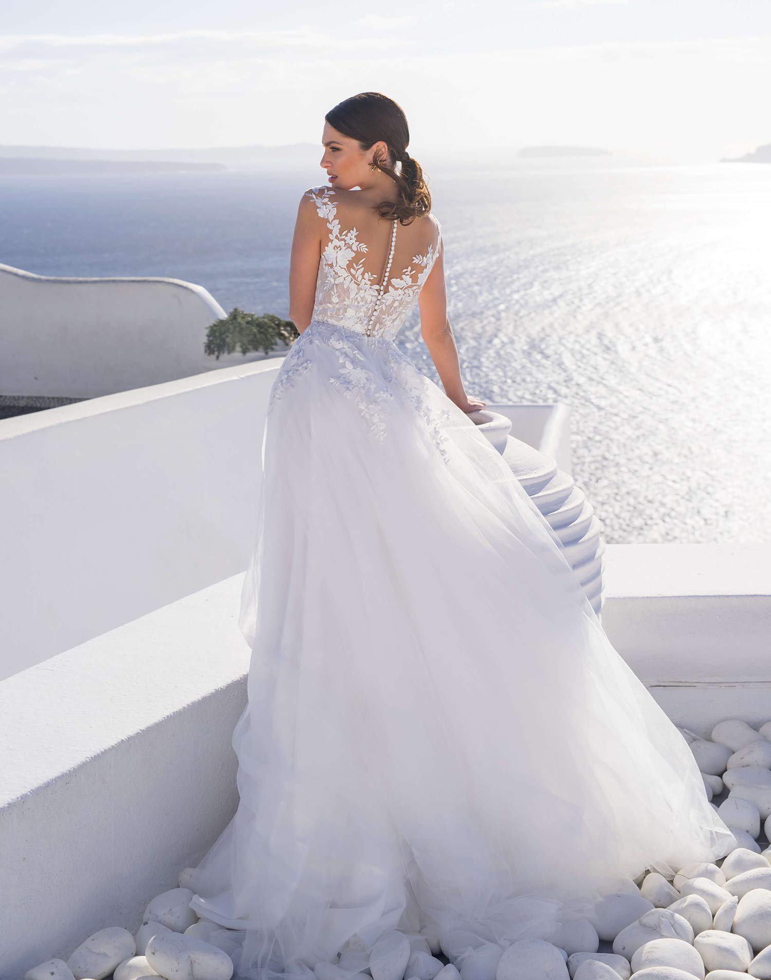 Elegant Ivory Boho Beach Wedding Dress for Women - Simple Long A-Line Lace Bridal Gown | Perfect for Beach Ceremonies, Destination Weddings & Romantic Photos