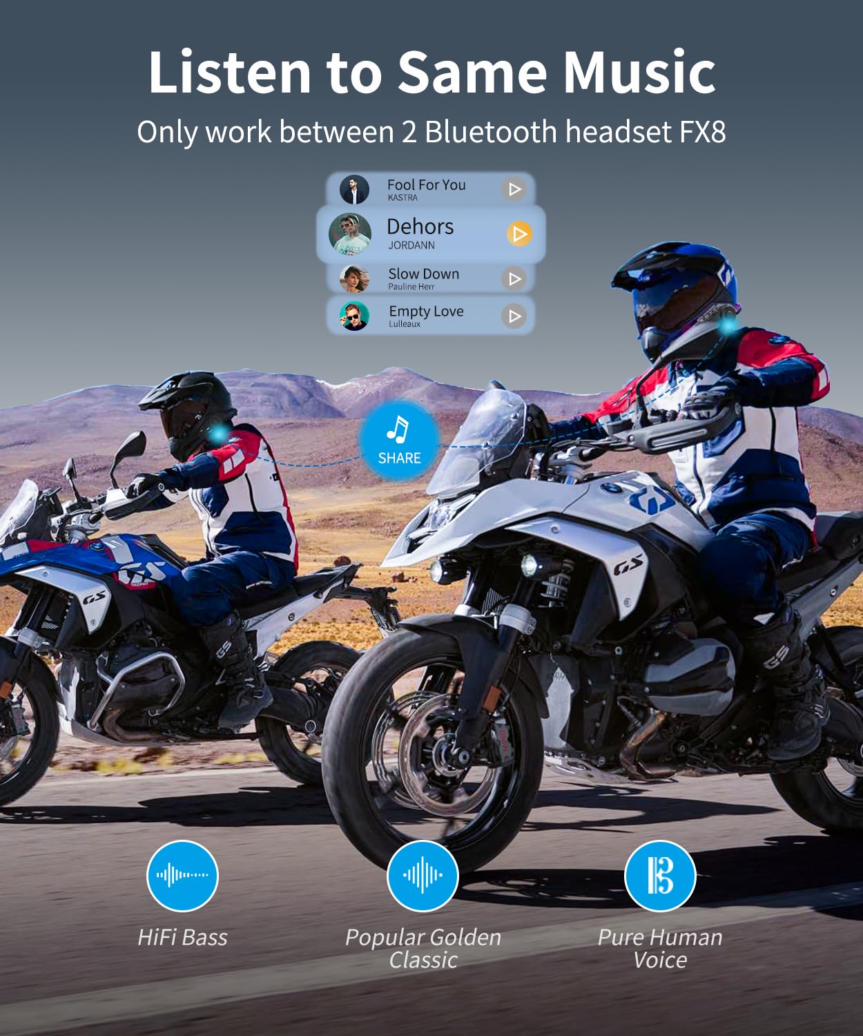 FODSPORTS FX8 Bluetooth Motorcycle Helmet Headset - 8 Rider Intercom, EQ Sound & FM Radio, Music Sharing - Compatible with ATV, Dirt Bike & Off-Road Riding - Perfect for Group Rides & Adventure Touring