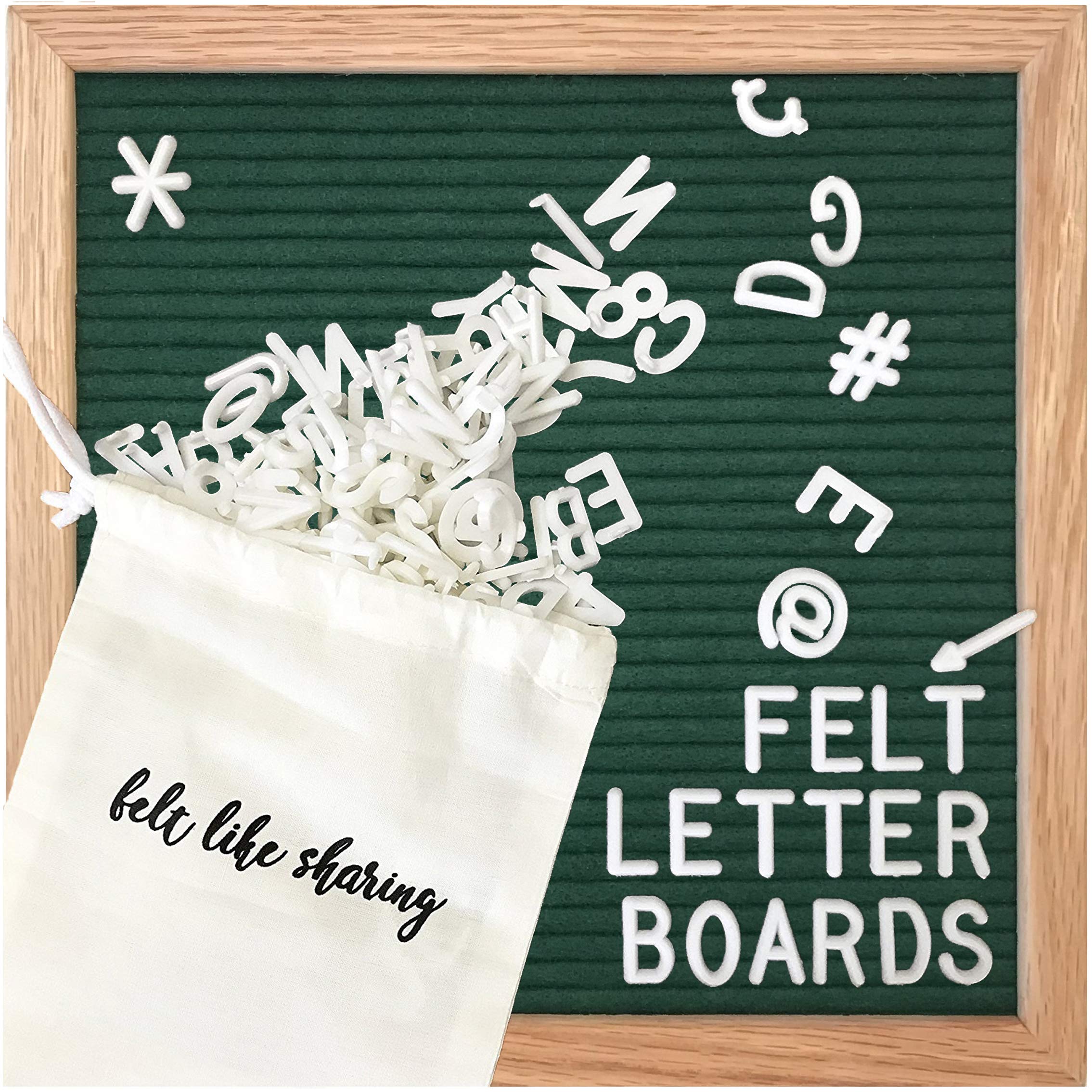 10x10 Inch Felt Letter Board with 300 Changeable Letters - White Oak Frame Message Board for Baby Announcements, Milestones, Office Decor - Perfect for Home, Nursery, Wedding, Party & Wall Decoration (Evergreen)