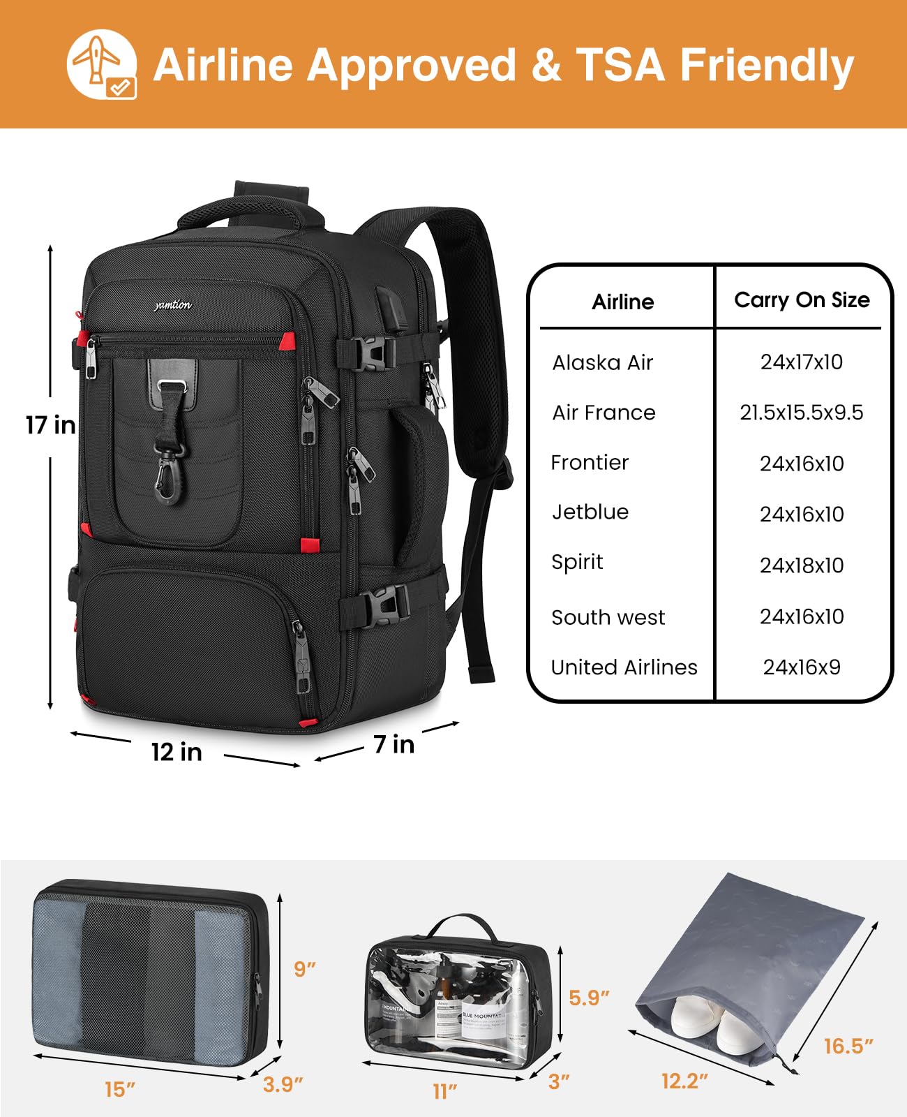 Carry On Travel Backpack for Men & Women - Airline Approved Laptop Backpack with 3 Packing Cubes, Weekender Bag & Mochila de Viaje - Perfect for Business Trips, College Commute & Weekend Getaways