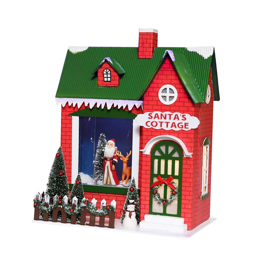 YUMOYA Christmas Cardboard House - Light Up Snow Music Box with Corrugated Design | Holiday Scene Props & Party Decorations for Christmas, New Year, Home & Office | Perfect Gift for Festive Celebrations
