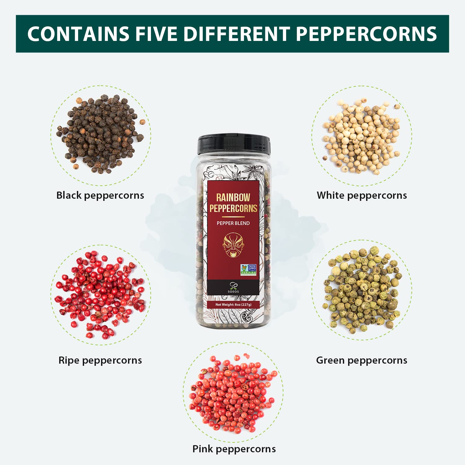 Soeos Himalayan Pink Salt & Rainbow Peppercorn Grinder Refill Set - 18oz Kosher Salt & 8oz Peppercorns - Gourmet Seasoning Blend for Cooking, Baking, Grilling & Salad - Perfect for Kitchen, BBQ & Dinner Parties