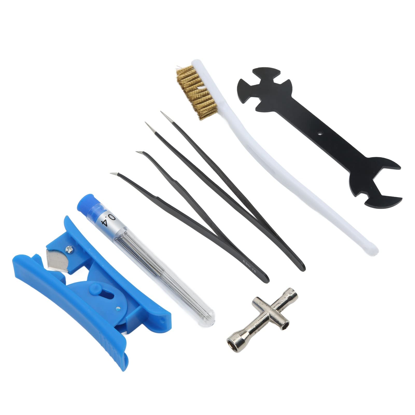 7Pcs 3D Printer Nozzle Cleaning Kit - Includes Tweezers, Brush & Wrench Tools for Ender 3, CR-10, Anycubic | Essential Maintenance Set for Smooth 3D Printing & Filament Removal