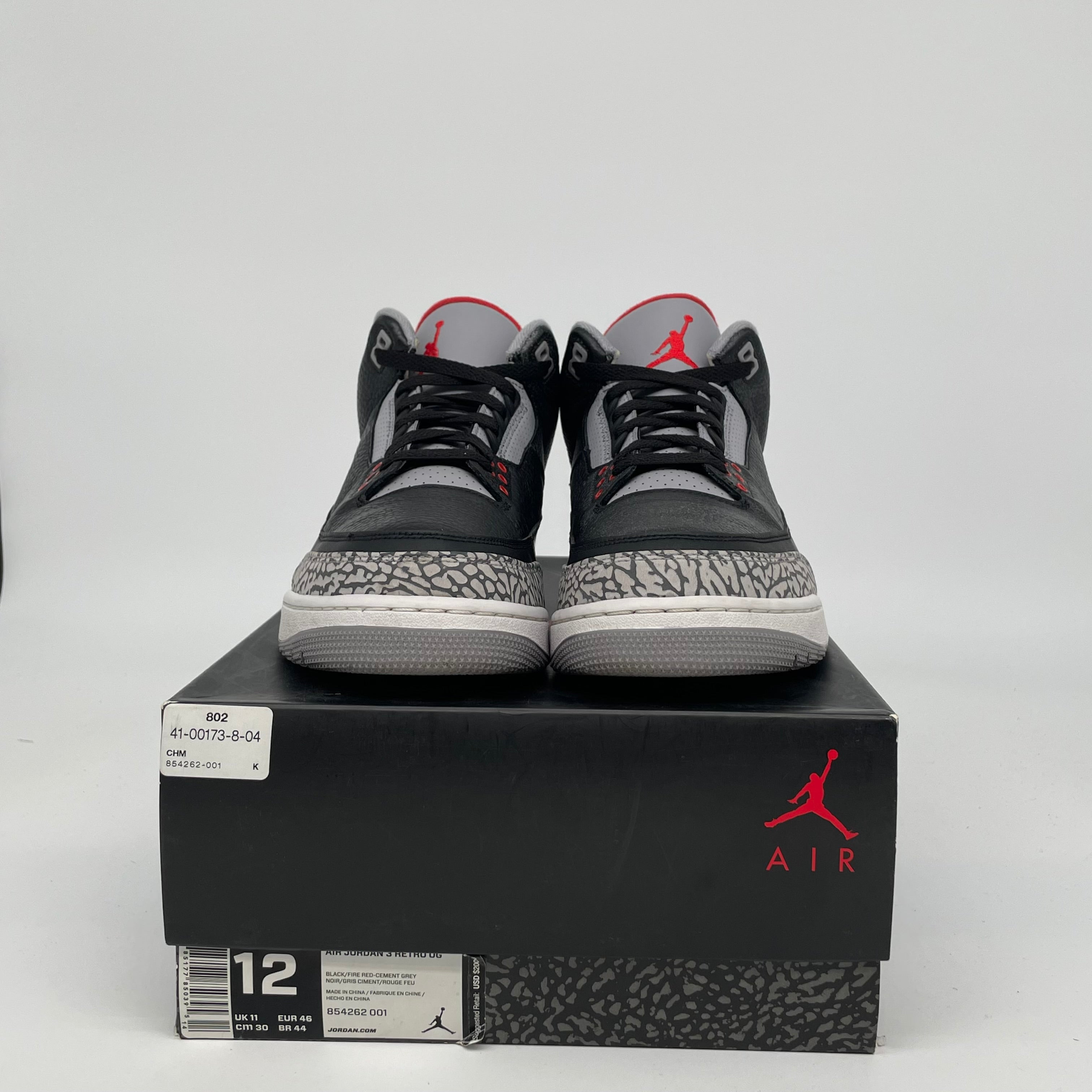 Original: AIR JORDAN 3 BLACK CEMENT SIZE 12 854262 001   Optimized: Air Jordan 3 Retro Black Cement Men's Basketball Shoes Size 12 (854262-001) - Authentic Sneakers for Streetwear & Basketball Games