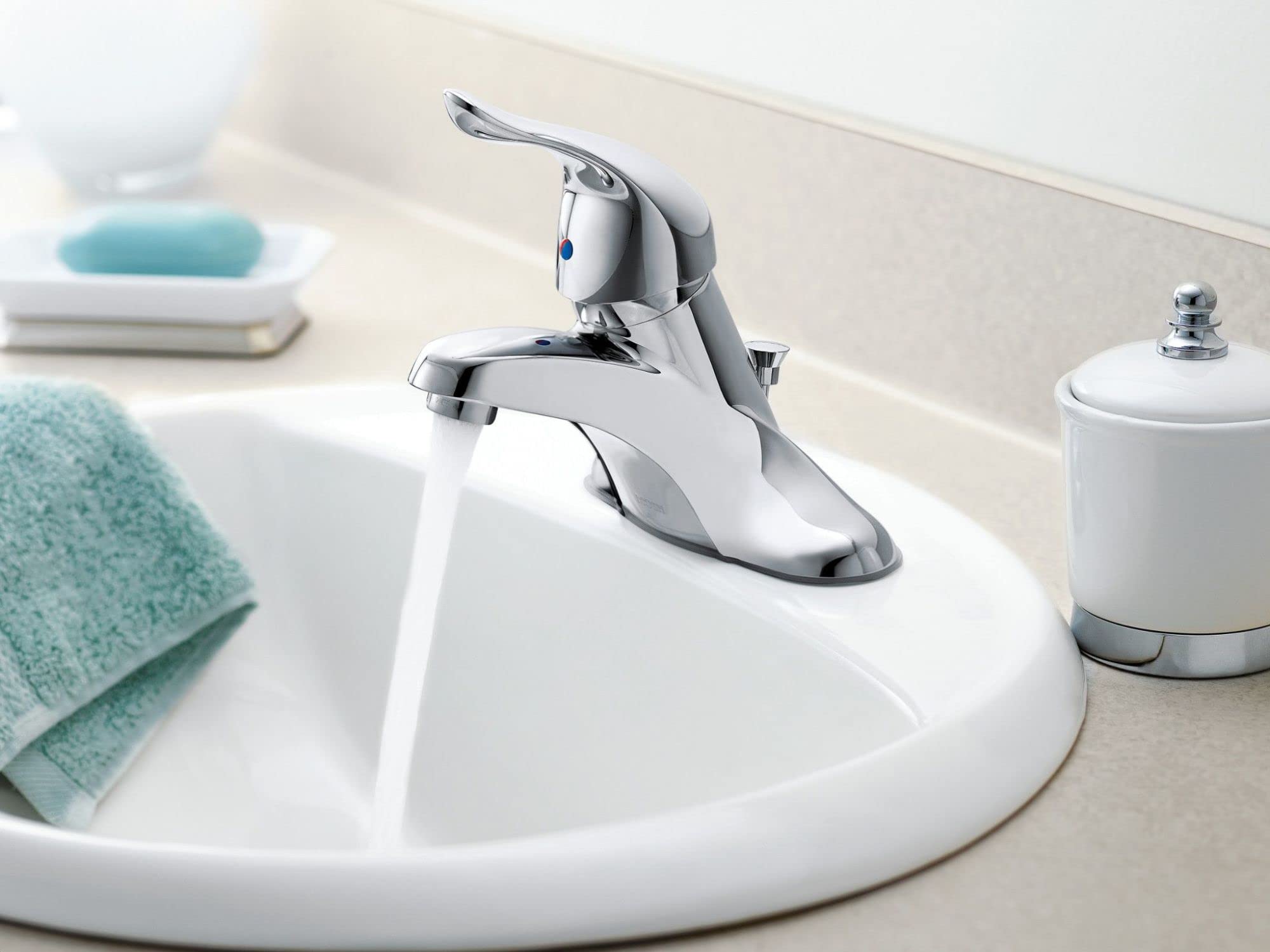 Moen L4625 Chateau Single Handle Low Arc Bathroom Sink Faucet in Chrome Finish - Perfect for Modern Bathroom Vanities and Powder Rooms