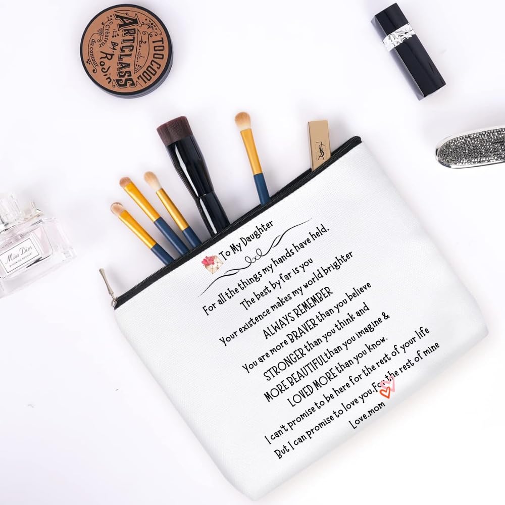 Personalized Makeup Cosmetic Bag for Daughter - Christmas, Birthday, Graduation Gift from Mom - Stocking Stuffers for Teens, Girls, Women - Bridal Shower & Travel Essentials - Perfect for Daily Use, Travel, and Special Occasions