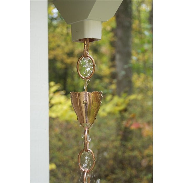 8.5 ft Crocus Rain Chain with 6 Large Cups - Decorative Garden Gutter Downspout Extension for Water Drainage & Outdoor Decor