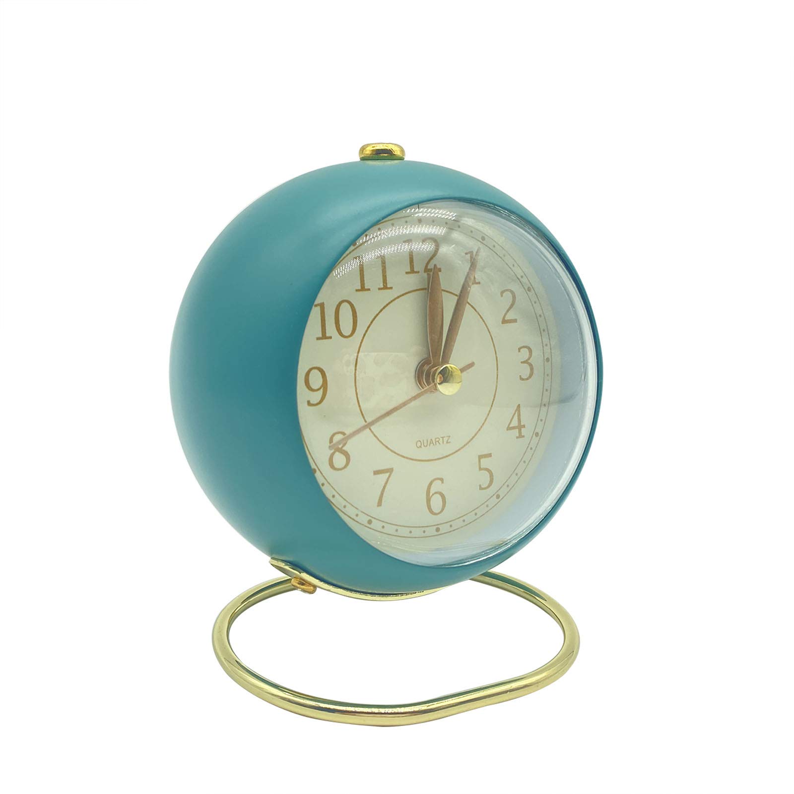 Vintage Analog Alarm Clock - Silent Battery Operated Desk Clock with Night Light | Classic Metal Bedside Clock for Bedroom, Office, Shelf & Tabletop (Blue) - Perfect for Light Sleepers, Students & Home Decor