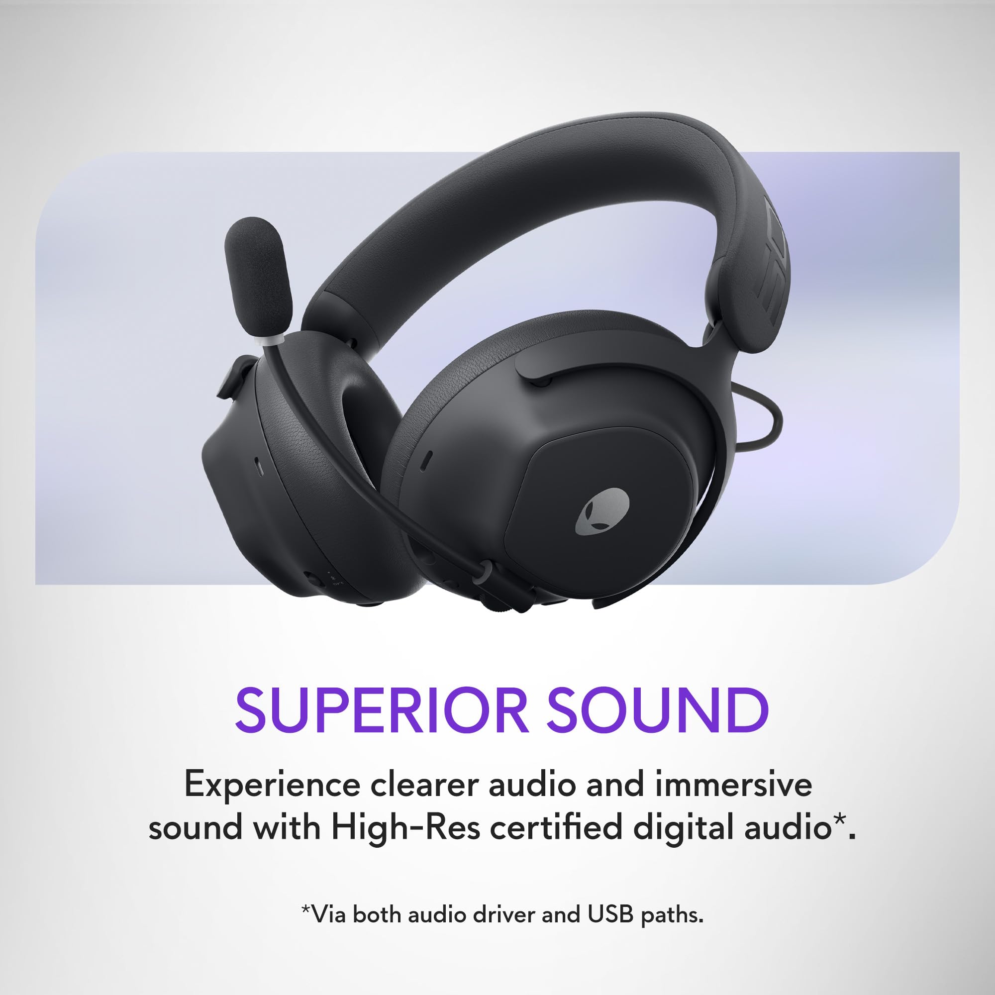 Alienware Pro Wireless Gaming Headset - Dual Mode Wired/Wireless, Bluetooth 5.3, 15-Min Fast Charge, 20Hz-20KHz Hi-Res Audio, 24H ANC Battery Life - Dark Side of The Moon | Perfect for PC/PS5/Xbox Gaming & Online Meetings