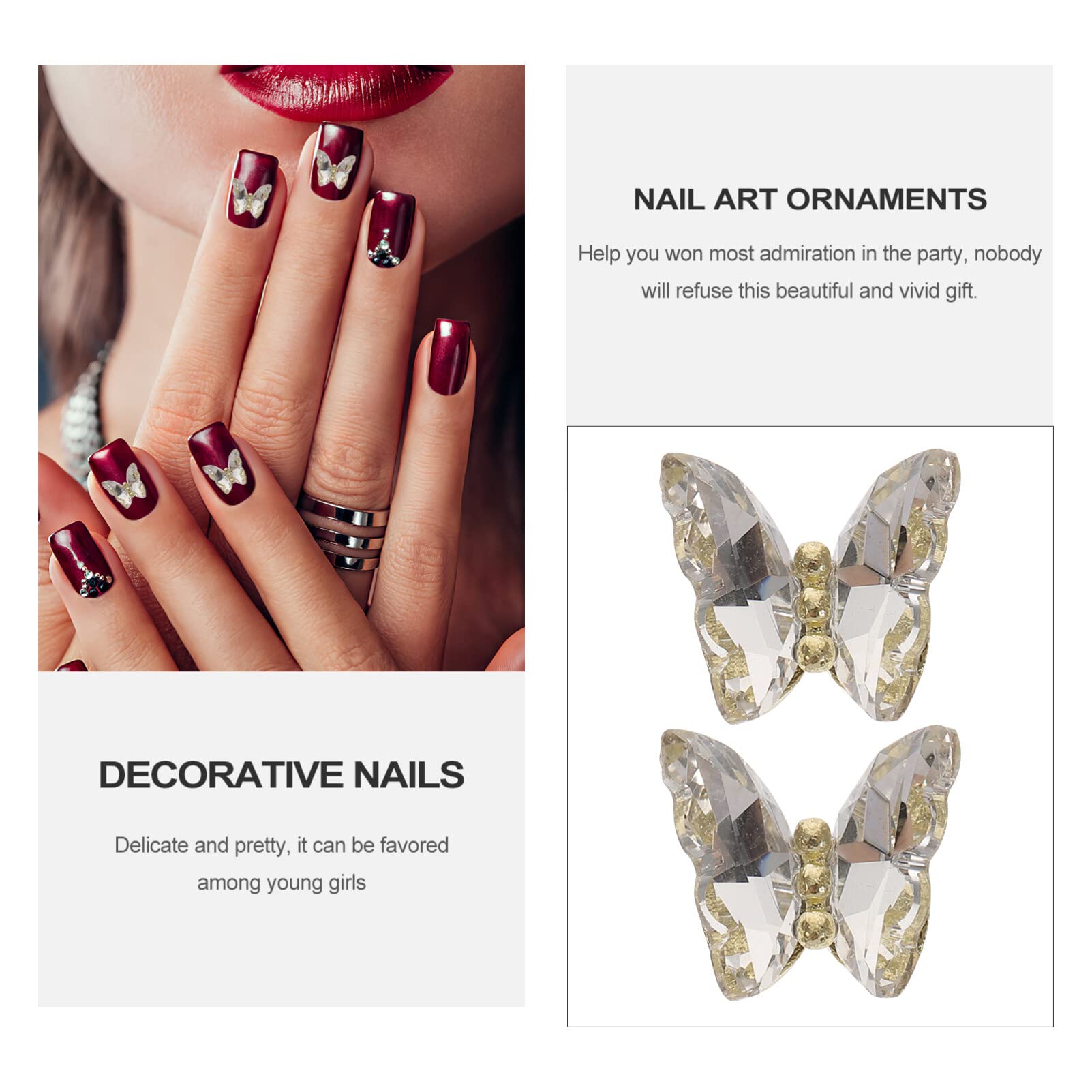 FOMIYES 10pcs 3D Butterfly Nail Art Stickers - White Rhinestone Nail Charms & Manicure Jewelry for Nail Decoration | Perfect for DIY Nail Designs, Bridal Manicures, and Special Occasion Nail Art