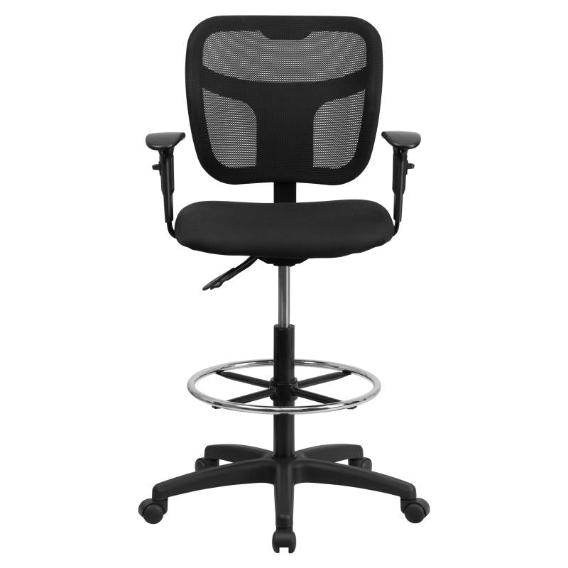 Ergonomic FLASH Mid Back Black Mesh Drafting Chair - Adjustable Height & Arms for Office, Home, Gaming - Perfect for Architects, Artists & Long Work Sessions