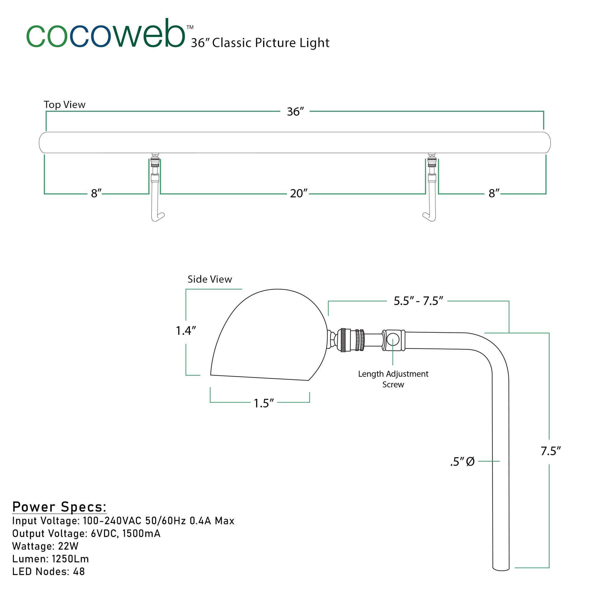 Cocoweb 36 Inch Classic LED Picture Light - Oil Rubbed Bronze Finish with Plug-in Adapter - Perfect for Artwork, Gallery Wall & Home Decor Lighting