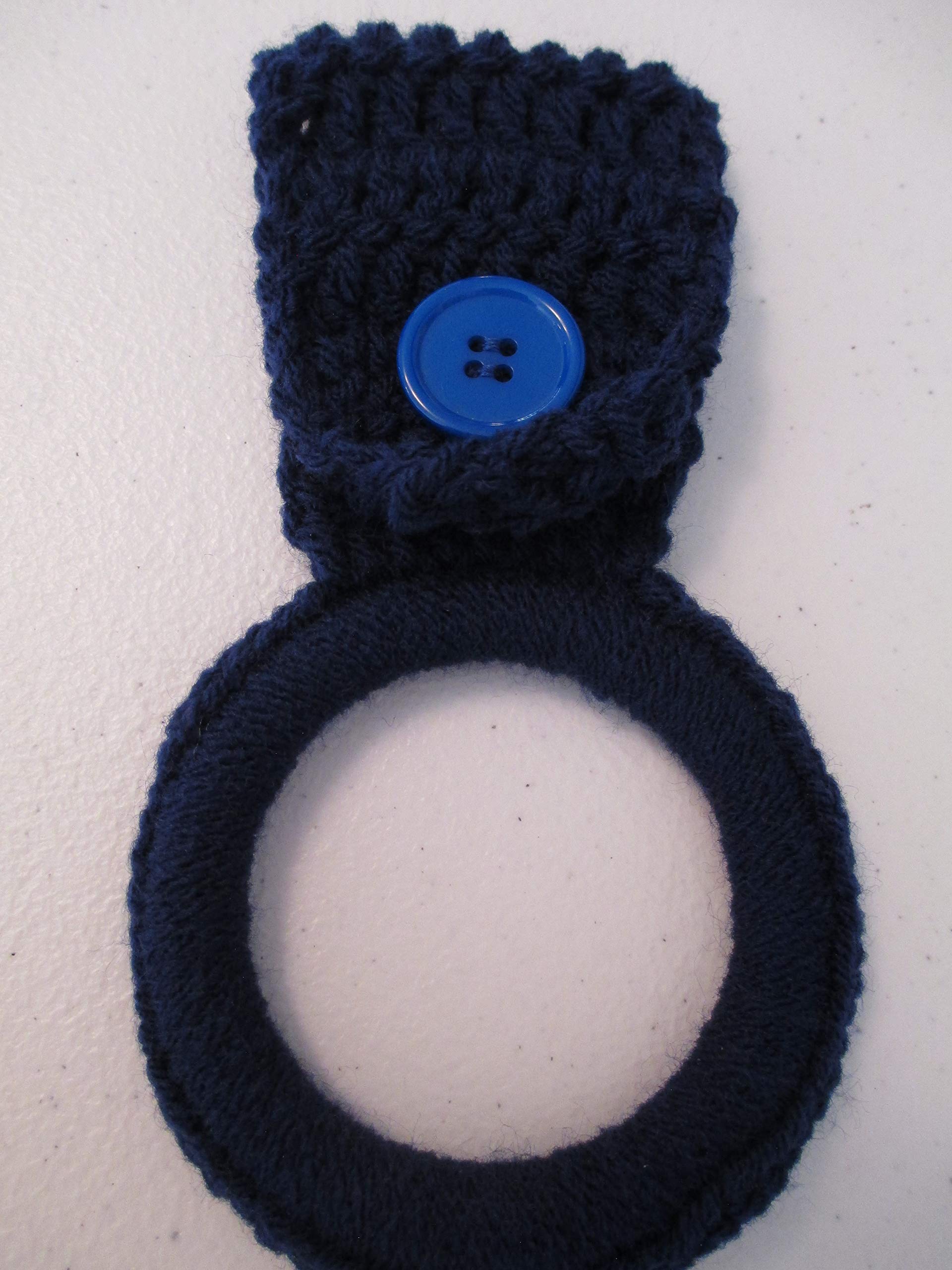 Crocheted Hanging Dish Towel Holder - Soft Navy Blue Cotton Kitchen Organizer for Utensils & Towels - Perfect for Farmhouse, Rustic & Boho Home Decor