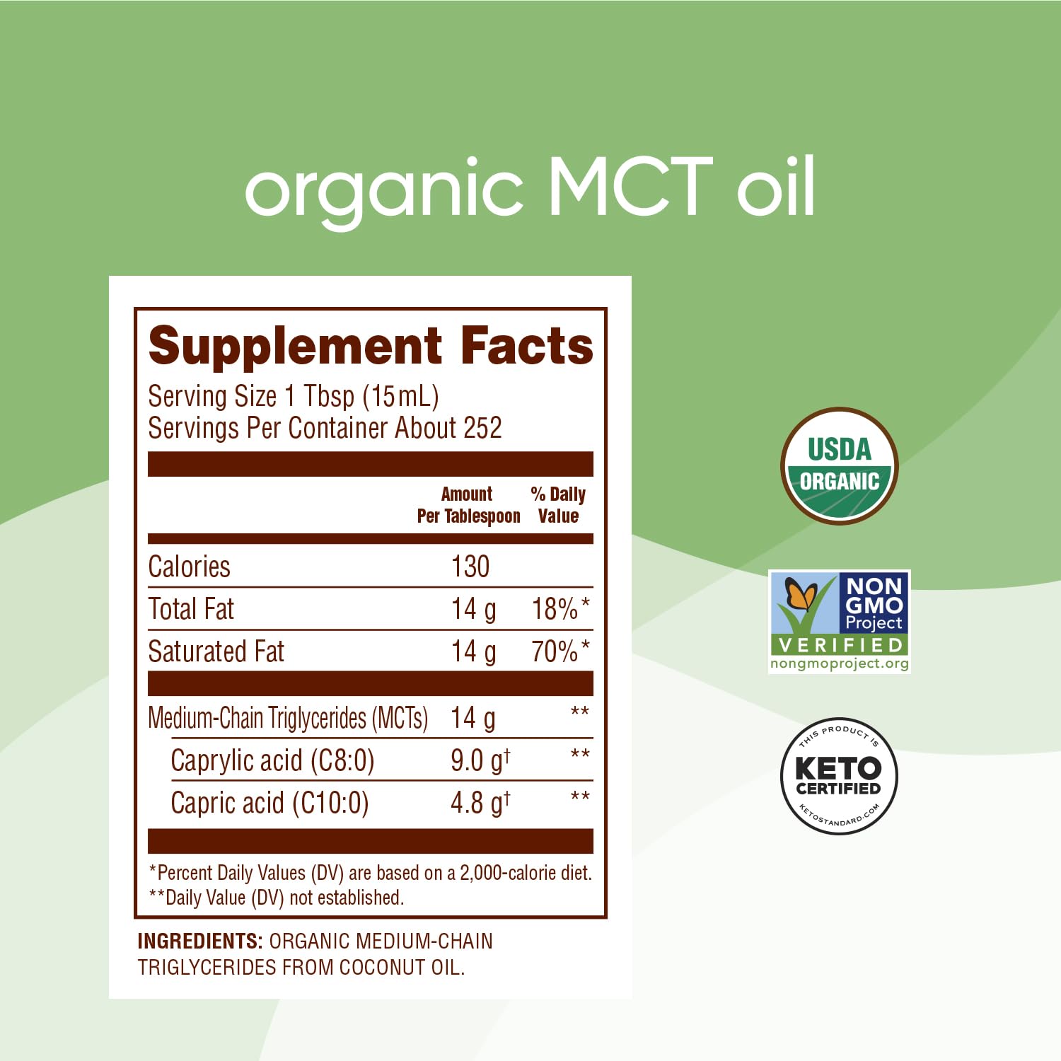 Nutiva Organic MCT Oil, 1 Gallon - Unflavored, Non-GMO, Keto & Paleo Friendly - Made from Organic Coconuts - 14g C8 & C10 per Serving - Perfect for Coffee, Smoothies & Ketogenic Diet Supplement