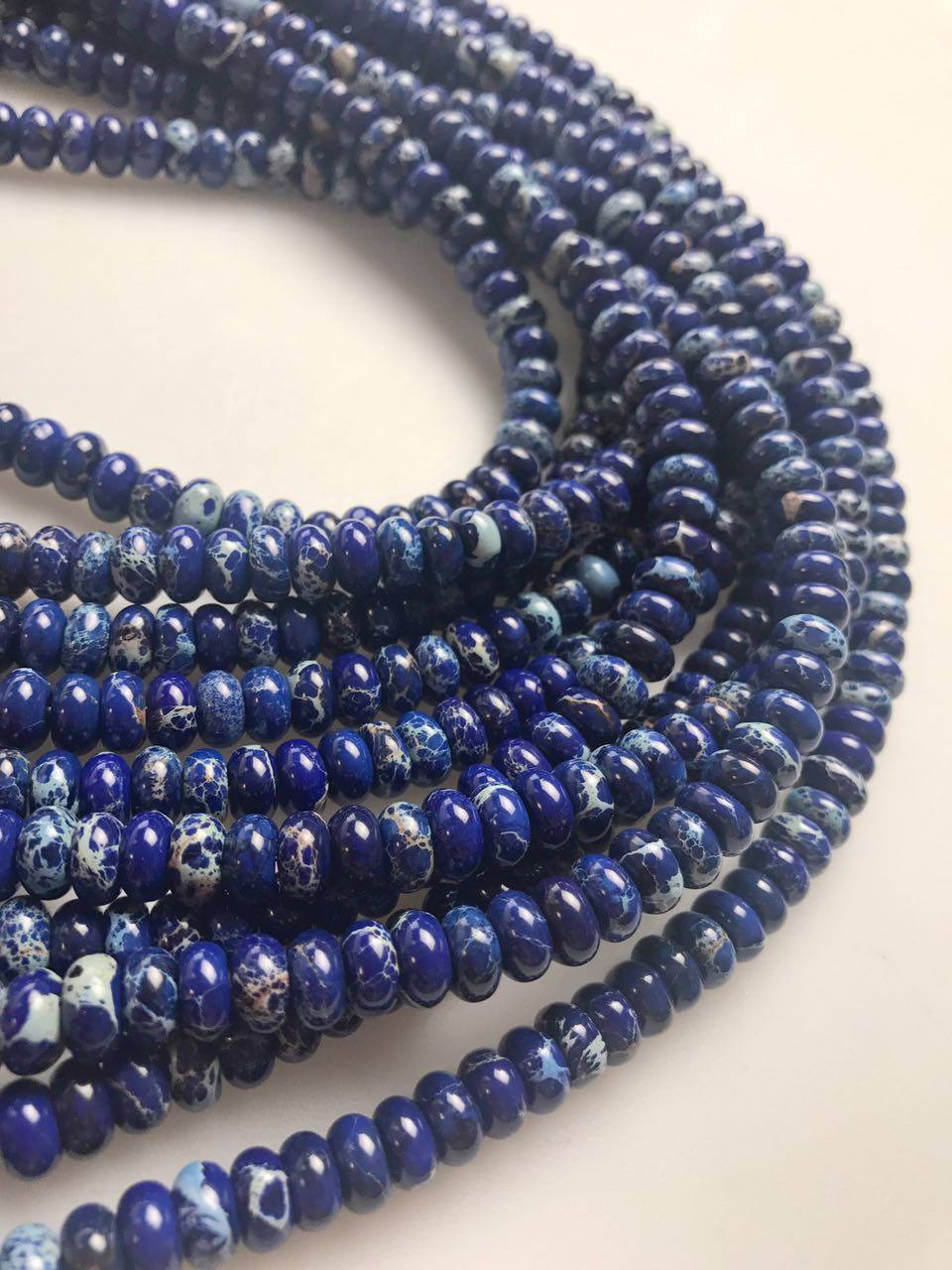Dark Blue Sea Sediment Jasper Smooth Rondelle Beads 4x6mm 5x8mm 6x10mm - 15.5 Inch Strand for Jewelry Making, DIY Bracelets & Necklaces - Natural Stone Beads for Crafting, Healing Crystal Jewelry