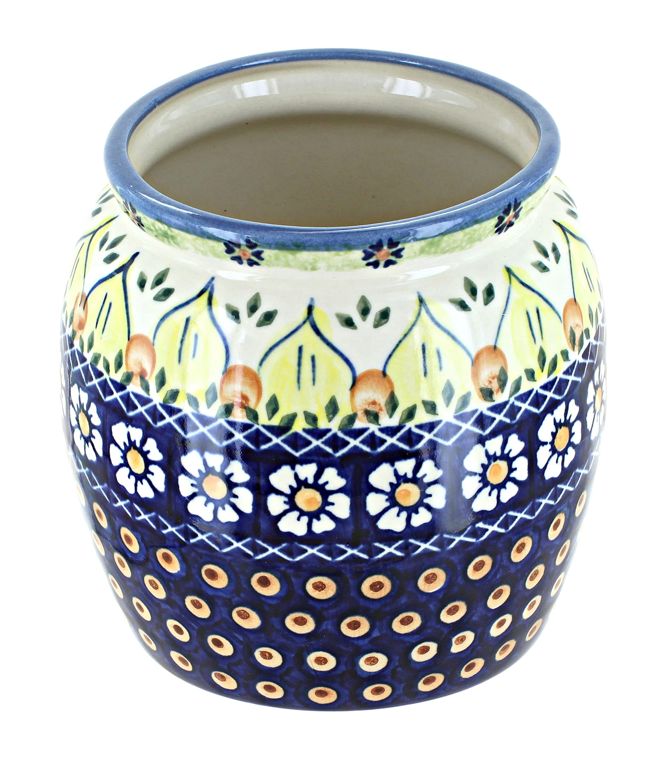 Blue Rose Polish Pottery Sunburst Utensil Jar - Handmade Ceramic Kitchen Storage for Spoons, Forks & Cooking Tools - Perfect for Farmhouse, Rustic & Vintage Style Kitchens