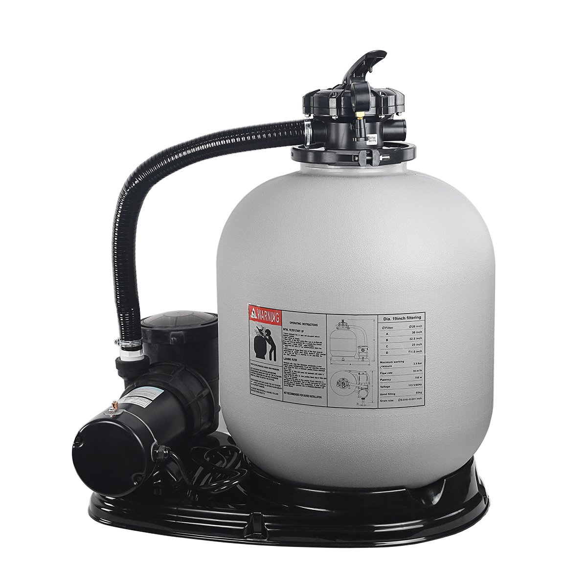 XtremepowerUS 19 Inch Sand Filter with 1.5HP Pool Pump - 4500GPH Above Ground Swimming Pool Filter System, Gray - Perfect for Backyard, Inground, and Above Ground Pools