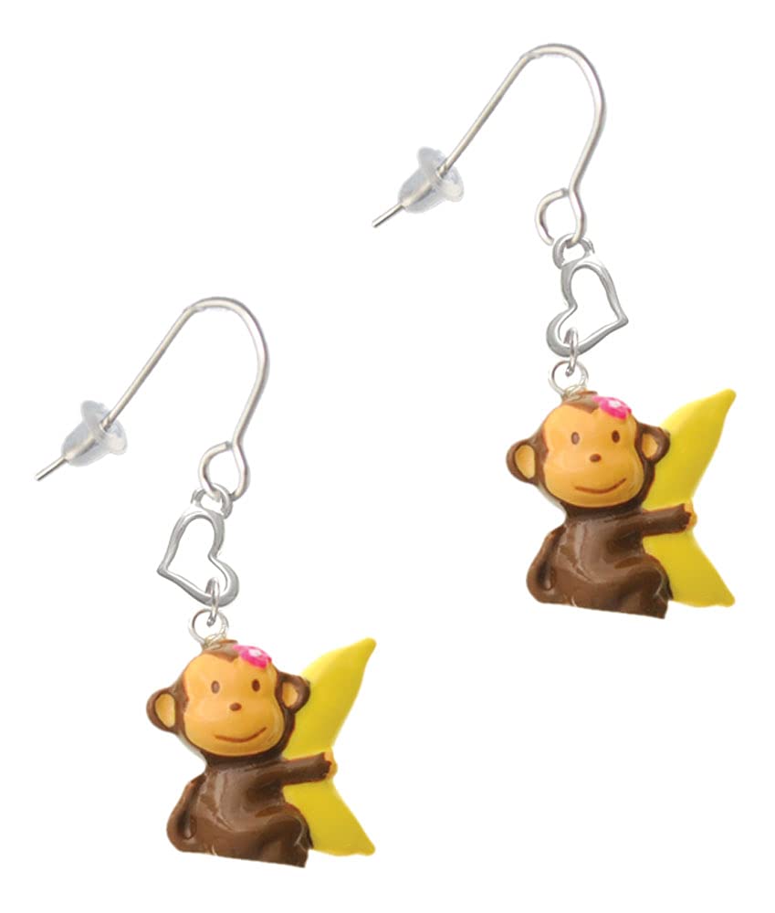 Delight Jewelry Resin Monkey Hugging Banana Heart French Hook Earrings - Perfect for Women's Casual Wear, Date Night & Gift Giving