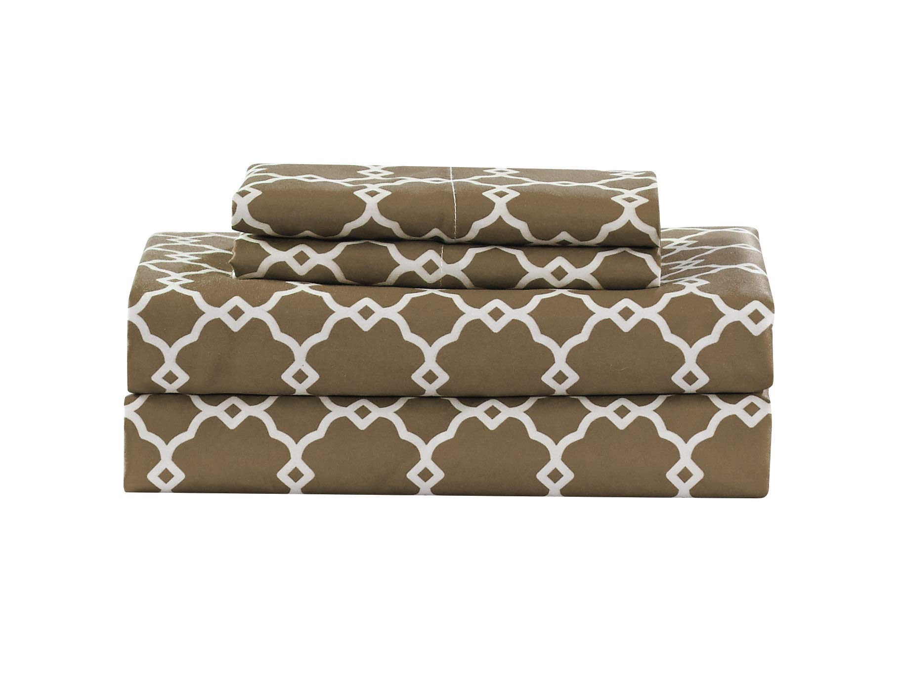 Kensie Calvin Geometric Print Queen Sheet Set - Taupe Luxury Bedding for Modern Bedrooms | Soft & Breathable Cotton Blend for Ultimate Comfort