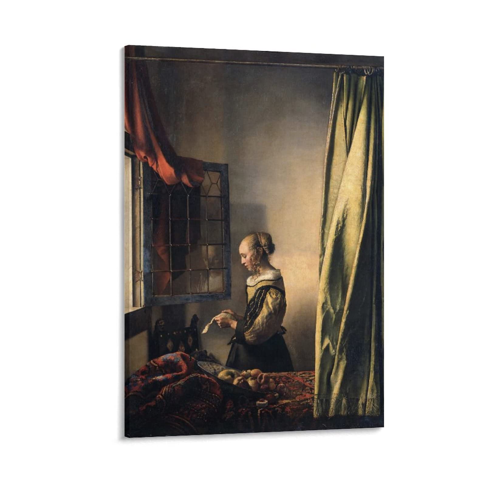 Johannes Vermeer 'Girl Reading a Letter at an Open Window' Canvas Art Print - 24x36 inch (60x90cm) Wall Decor for Living Room, Bedroom & Office - Famous Dutch Painting Reproduction for Home & Gifts