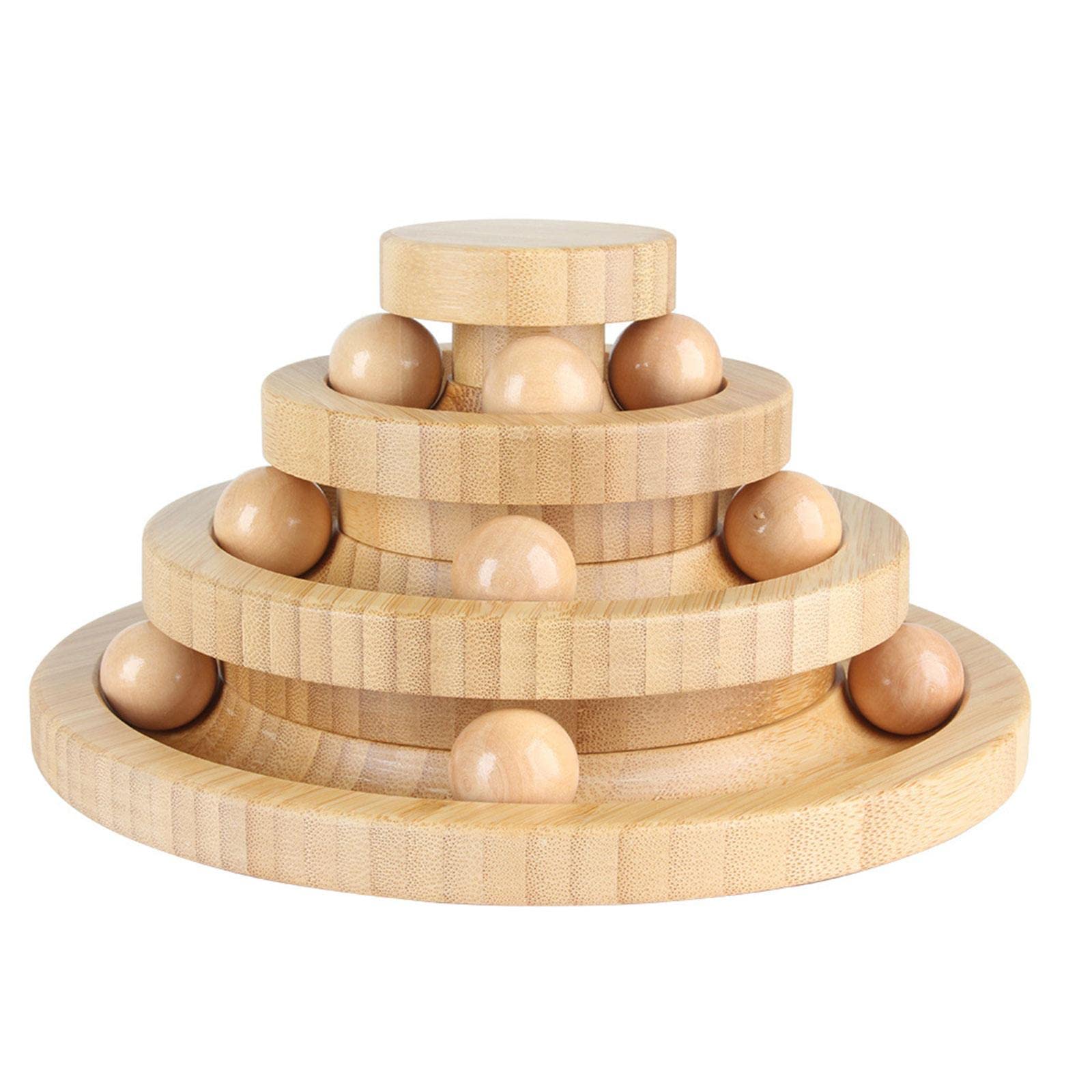 Interactive Bamboo Cat Toy Roller with Bell & 6 Colorful Balls - 3-Level Turntable Puzzle Toy for Mental & Physical Exercise - Fun Circle Track DIY Kitten Toy for Playtime & Stress Relief