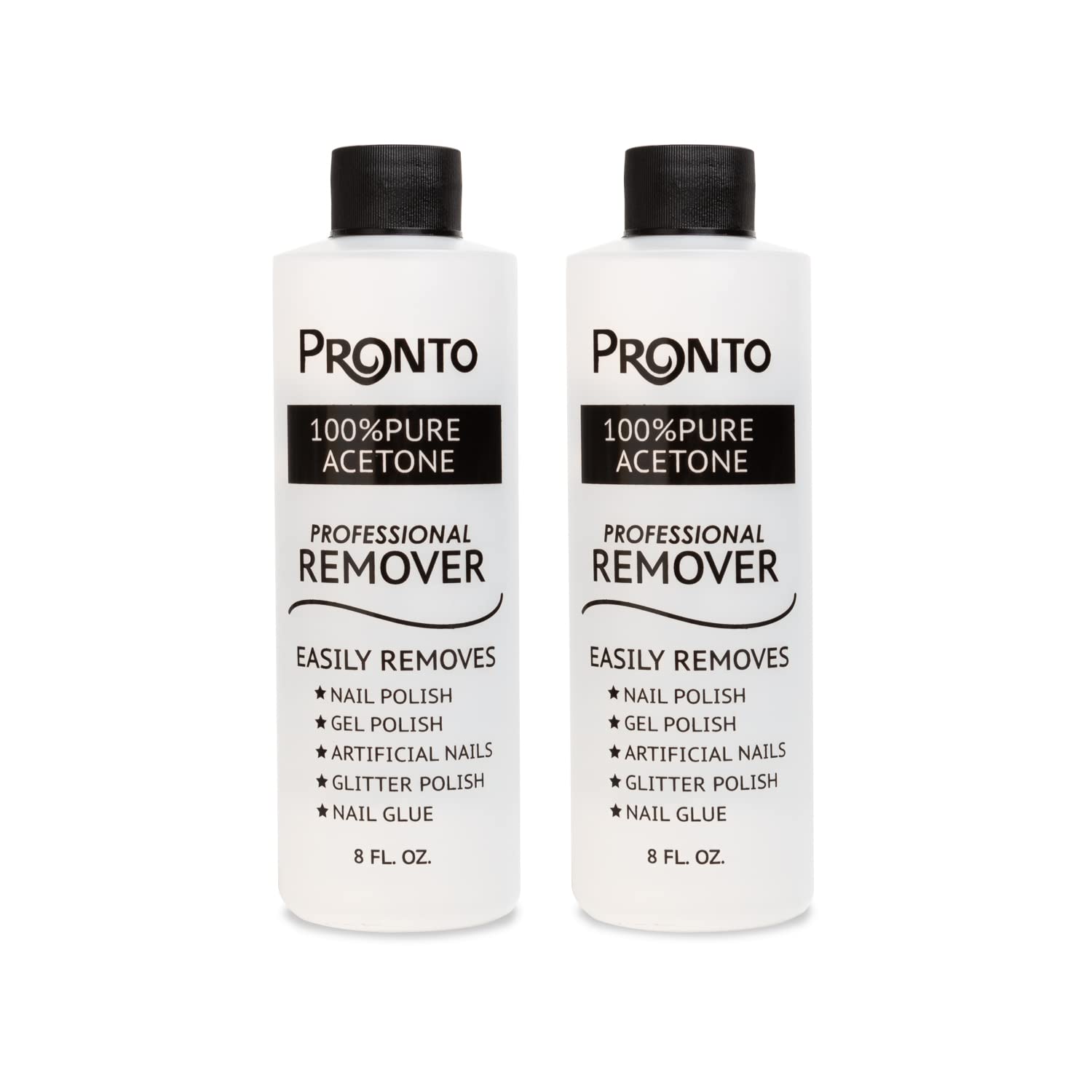 Pronto 100% Pure Acetone Gel Nail Polish Remover - 8 Fl Oz (Pack of 2) | Fast Acting Nail Polish Remover for Gel, Acrylic & Dip Nails | Professional Salon & Home Manicure Use