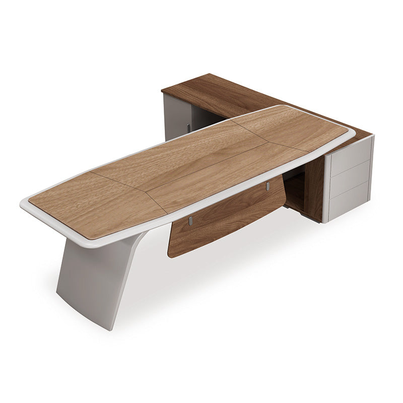 HUGO Executive Office Desk with Left Return - 240cm Walnut & Ivory Finish - Perfect for Home Office, Corporate Workspace, and Modern Business Environments