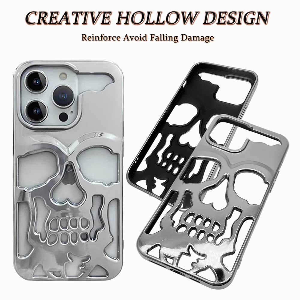 2023 Premium Metal Skull Phone Case for iPhone 13 - Luxury Hollow Design with Personality Carving | Protective Soft Cover for Everyday Use, Parties & Gifts