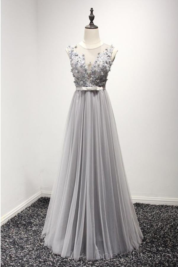 Elegant Gray Lace Beaded Tulle Evening Prom Dress for Women - Custom Long Formal Gown for Homecoming, Ball & Special Occasions | Style 17144