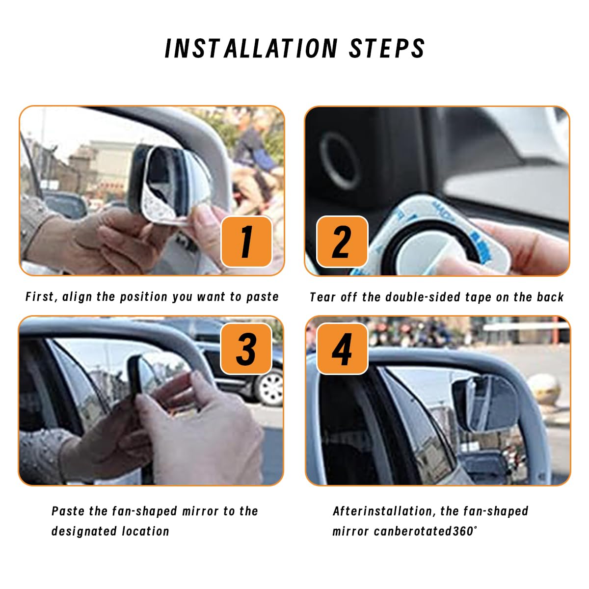 2PCS Adjustable HD Frameless Wide Angle Convex Blind Spot Mirrors for Cars - 360° Rearview Mirror Assist for Safe Lane Changing & Parking - Universal Fit for Most Vehicles