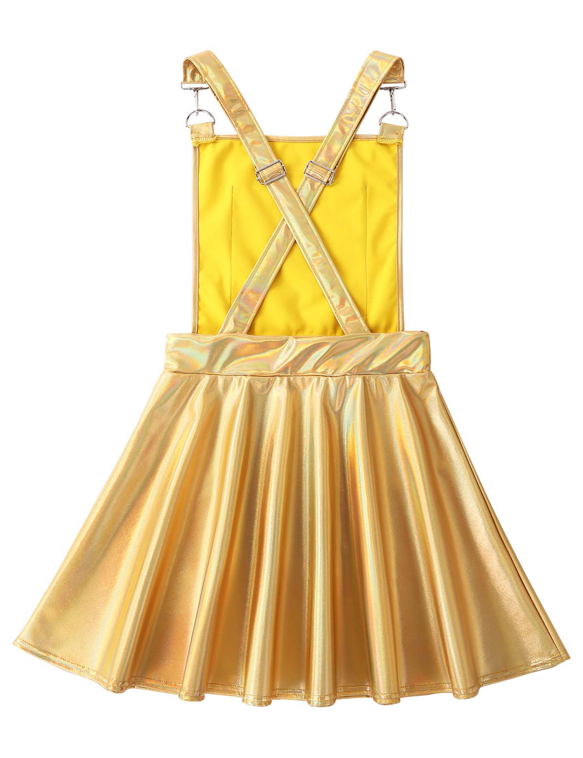Women's Metallic Holographic Pleated Bib Overall Pinafore Dress - Stylish Mini Suspender Skirt with Braces for Casual Outings, Parties & Fashion Streetwear