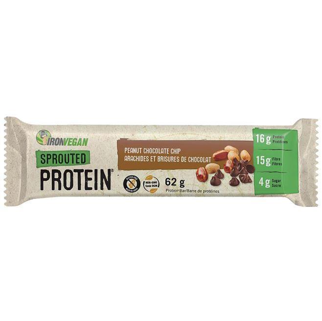 Iron Vegan Sprouted Protein Bar - Peanut Chocolate Chip 62g | Organic Plant-Based Snack for Energy & Muscle Recovery | Perfect for Gym, Hiking & Post-Workout