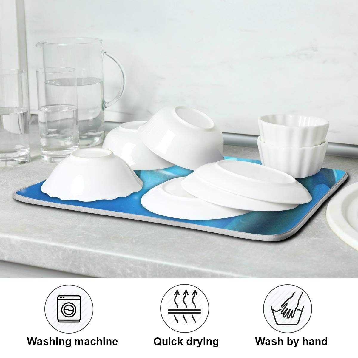 Blue Ocean Nautical Theme Dish Drying Mat 16x18 - Dolphins Underwater Design, Absorbent & Fast Dry Kitchen Accessories for Dishes, Perfect for Summer Beach House or Coastal Themed Kitchens