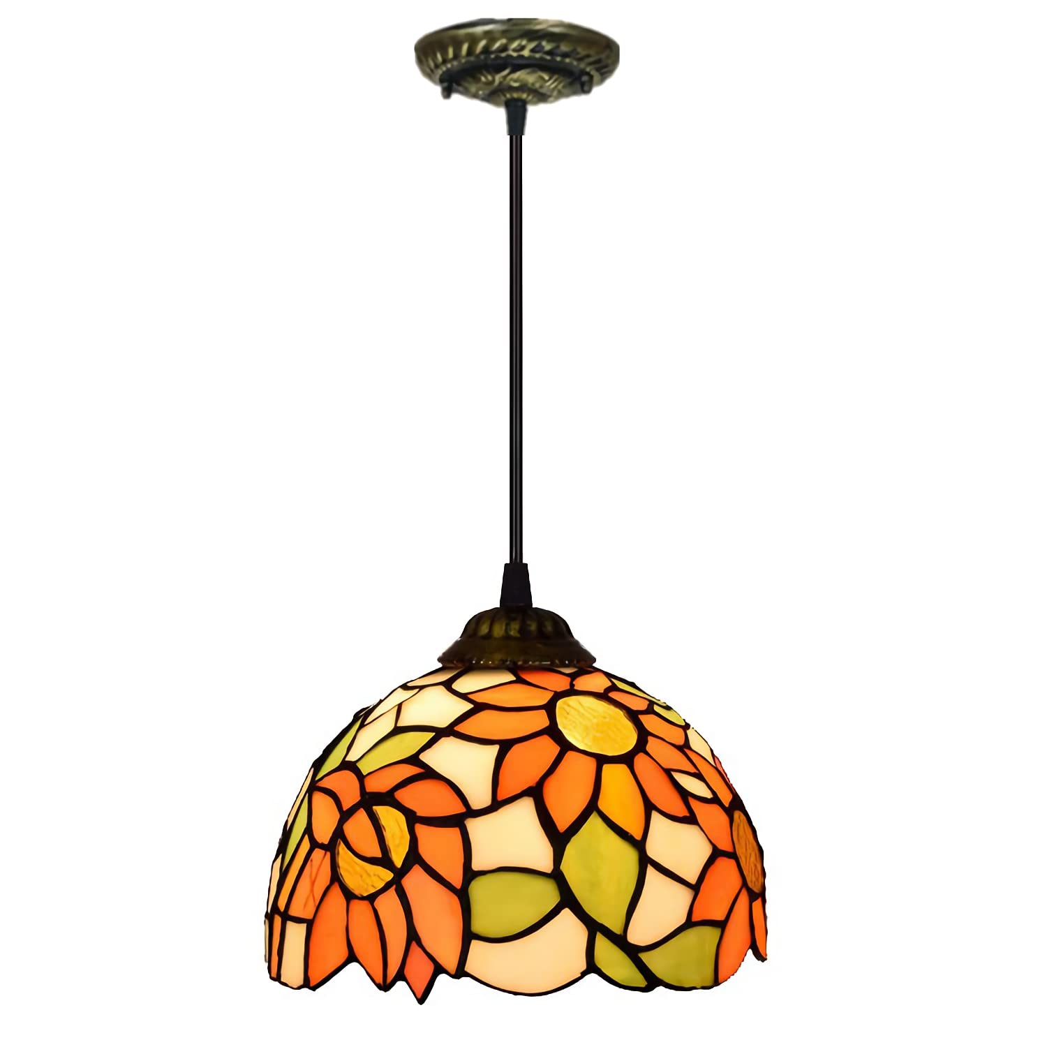 8 Inch Tiffany Pendant Hanging Lamp - Vintage Stained Glass Ceiling Light Fixture - Retro Mini Chandelier Lighting for Living Room, Bedroom, Hallway (20cm) - Perfect for Home Decor, Dining Room Ambience & Cozy Reading Nook Lighting