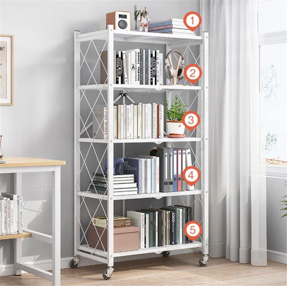 5-Tier Heavy Duty Metal Storage Shelf with Wheels - Foldable Freestanding Shelving Unit for Kitchen, Pantry, Closet & Garage (28
