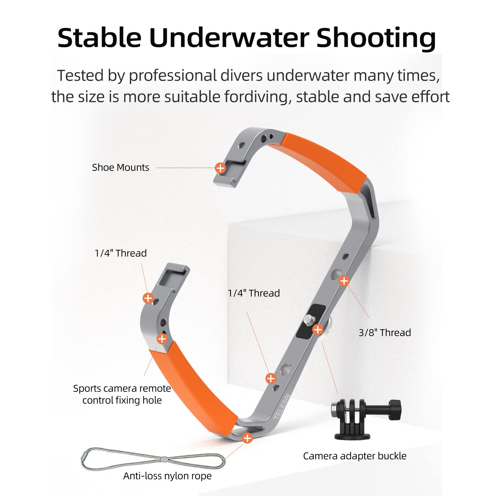 AuyKoo Dual Arm Aluminum Alloy Stabilizer Mount for GoPro Hero 11 10 9 8 7 6, Insta360 One & DJI Action 2 Cameras - Perfect for Underwater Diving, Surfing & Action Sports Photography