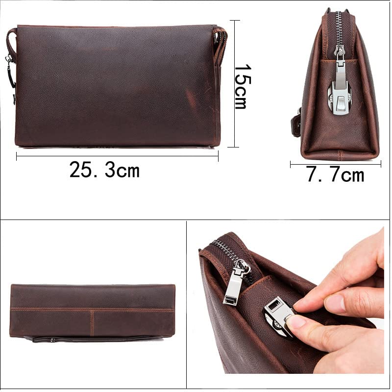 Men's Leather Clutch Bag - Phone & ID Holder for Travel
