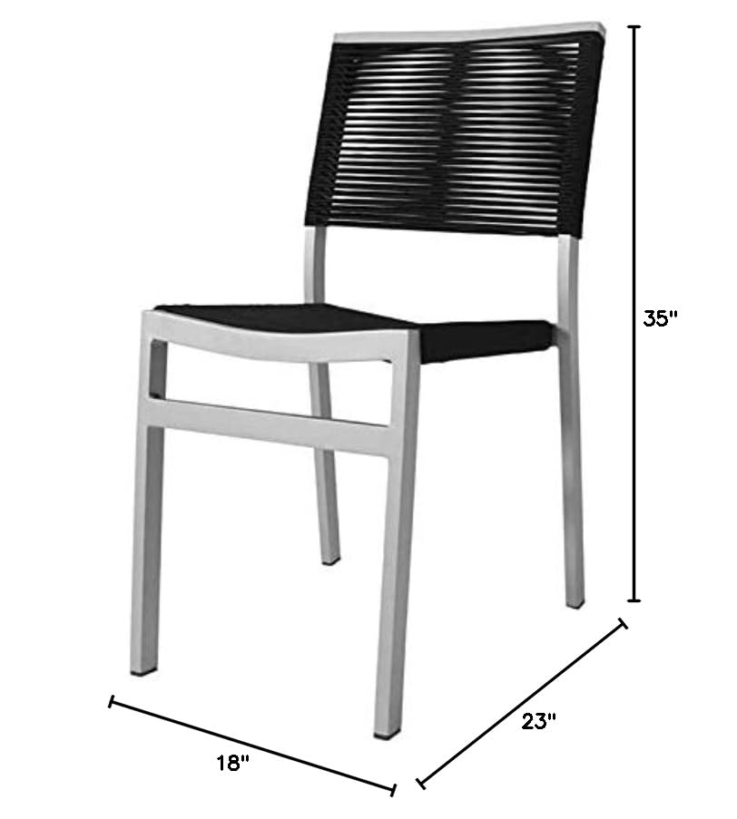 Fiji Black Rope Aluminum Frame Patio Dining Side Chair - Outdoor Garden Furniture for Poolside, Deck, and Backyard Relaxation