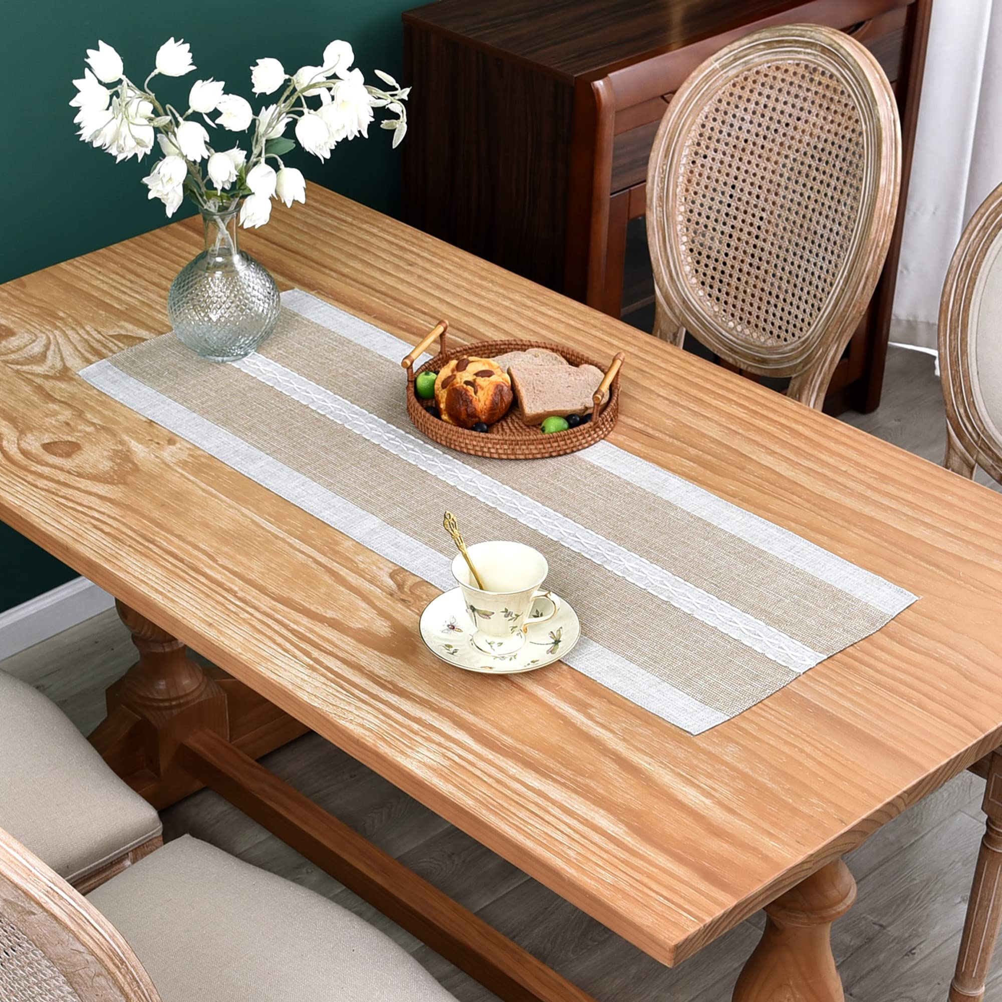 Farmhouse Braided Striped Table Runner - Rustic Embroidery Coffee Table Decor for Weddings, Holidays & Home Decor - Brown 13x36 Inch - Perfect for Dining Tables, Centerpieces & Seasonal Decorations