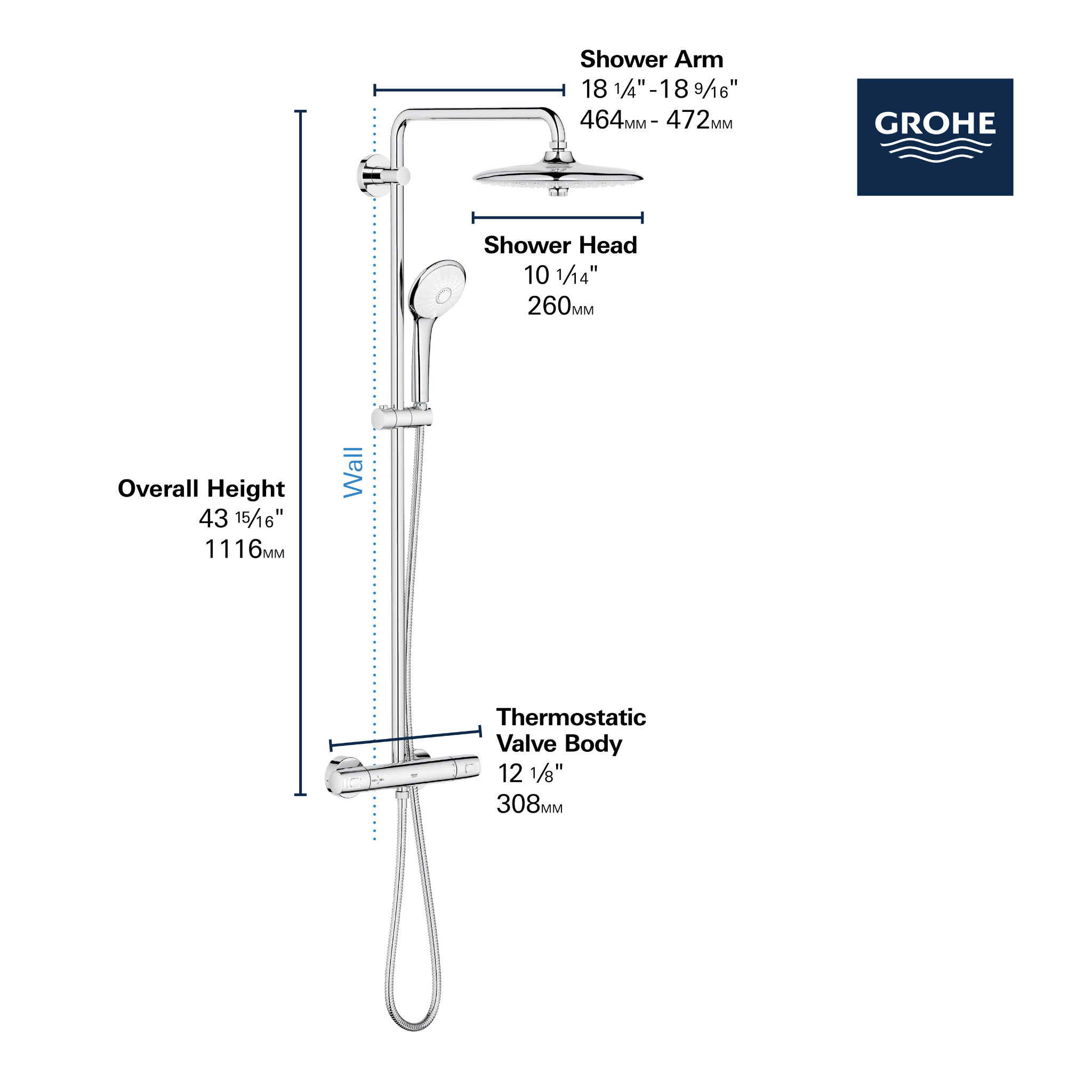 Grohe EUPHORIA 260 CoolTouch Thermostatic Shower System - 1.75 GPM Water-Saving Luxury Shower for Spa-Like Bathroom Experience | Perfect for Master Bath & Modern Home Renovation