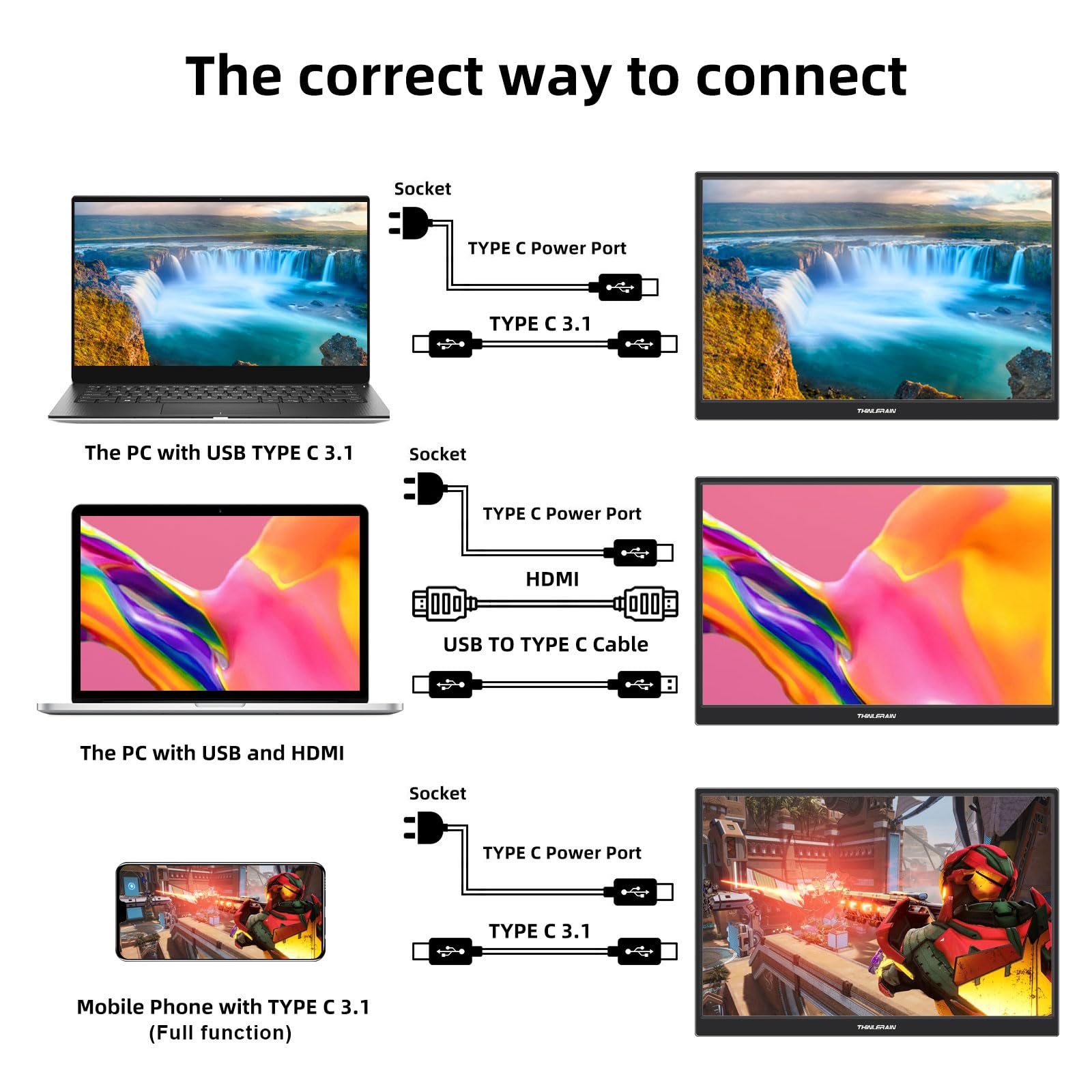 14 Inch 1920x1200 IPS Touchscreen Monitor - Portable USB-C Laptop Display with HDR, Dual Speakers & Built-in Stand | Perfect for Remote Work, Gaming & Travel