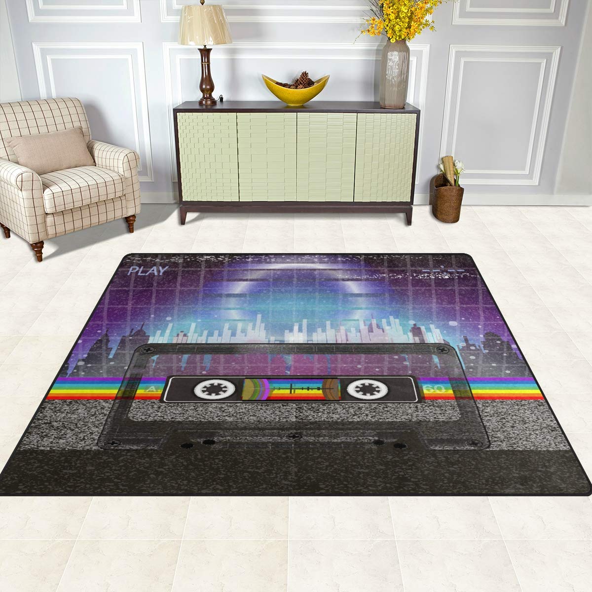 ALAZA Retro 80s Style Music Themed Area Rug - 5'3