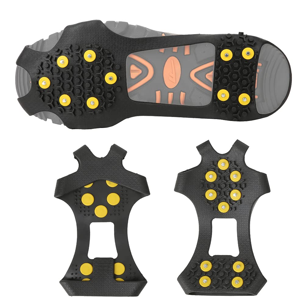 Best Ice Cleats for Boots & Shoes - Zinc Alloy 10 Teeth Anti-Slip Traction Cleats for Hiking, Climbing & Winter Outdoor Activities - Perfect for Snowy Trails, Icy Sidewalks & Slippery Terrains
