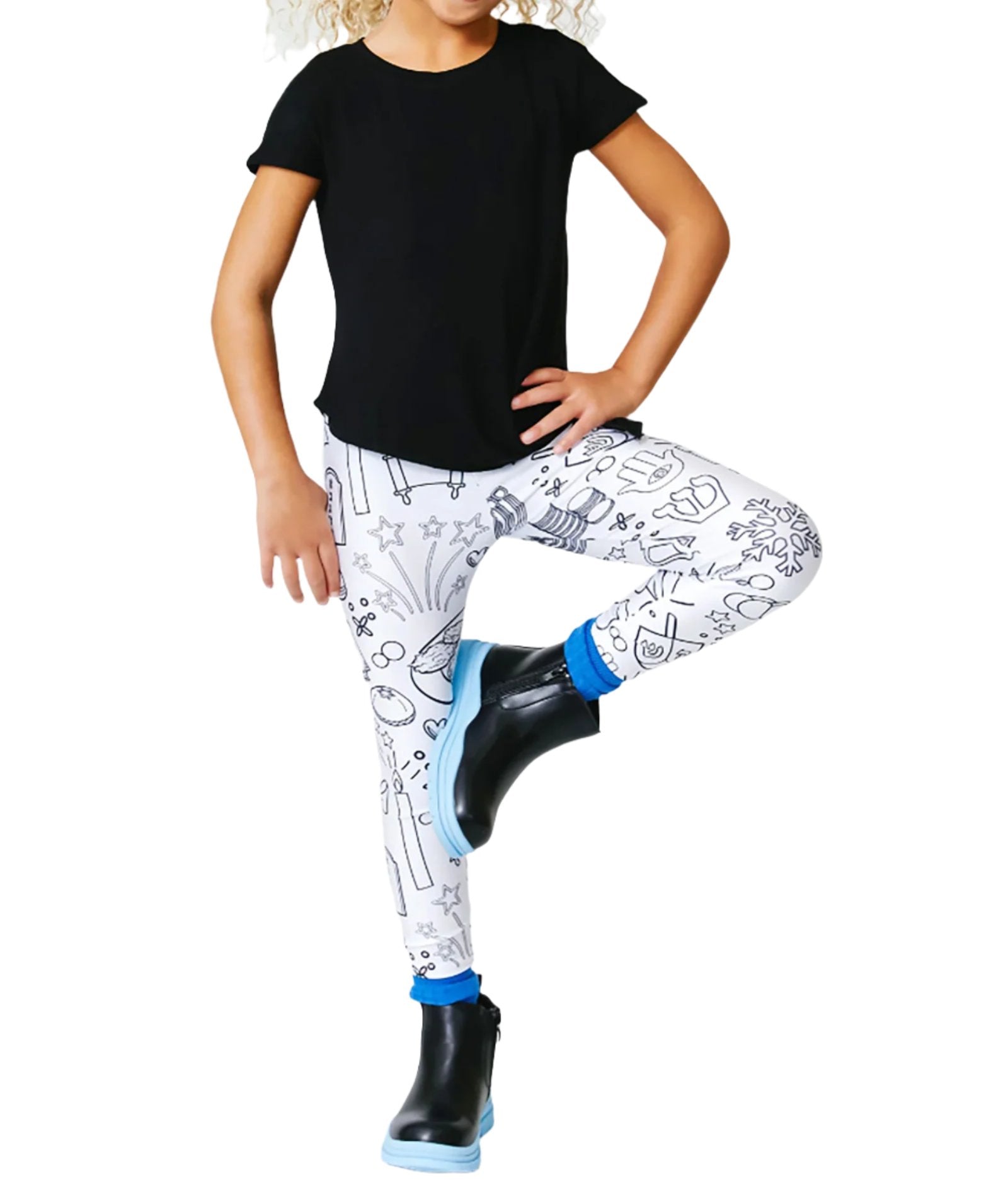 Terez Women's Hanukkah Themed Coloring Leggings - Fun Holiday Pants for Jewish Celebrations, Festive Outfits & Family Gatherings